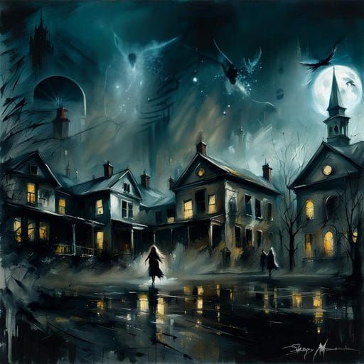 Sinister Ghosts Dance in Haunted Village, Fine Art