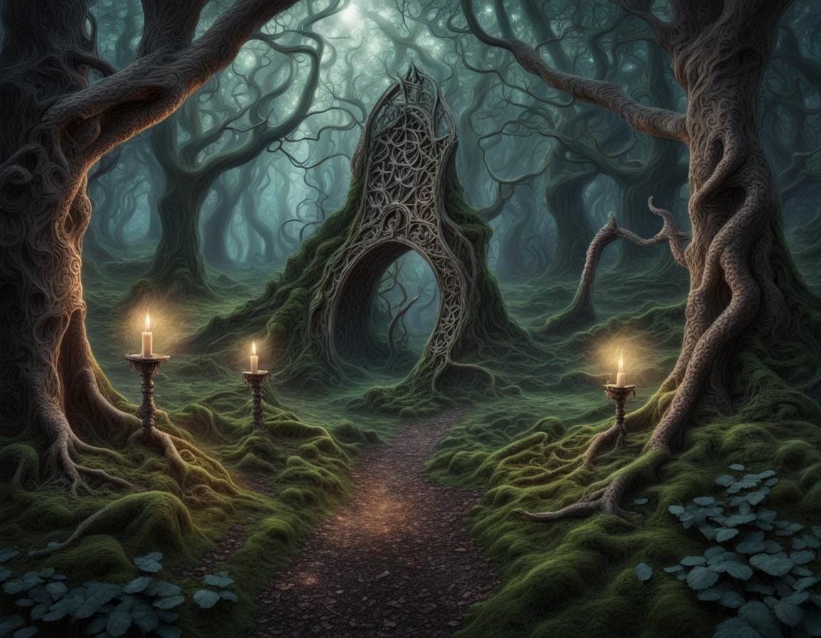 Enchanted Forest: Cursed Cryptic Echoes, Hyperrealistic