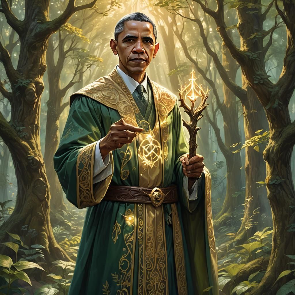Half-Orc Half-Elf Cleric in a Mystical Forest