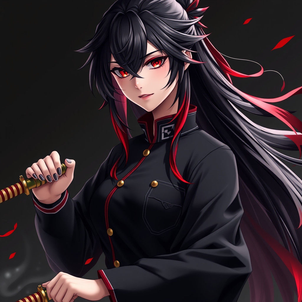 Anime Style Female Swordfighter with Red Accents