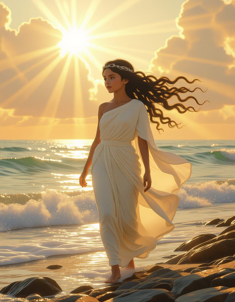 Young Medusa walking on the shore.