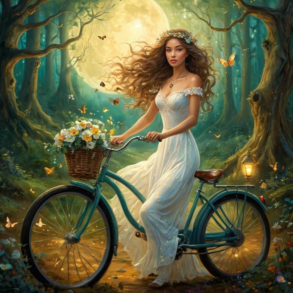 Romani Woman Rides Bike Through Enchanted Forest