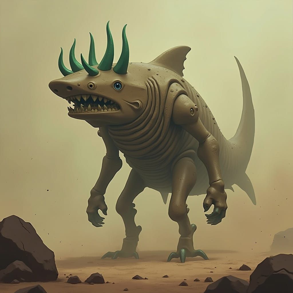 Cyberpunk Brown Shark with 5 Horns Bids Farewell to the Apoc...