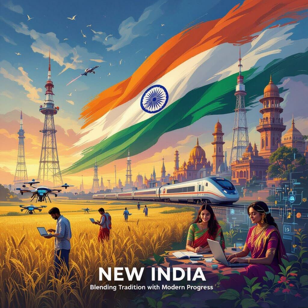 New India Poster: Tradition Meets Modern Progress
