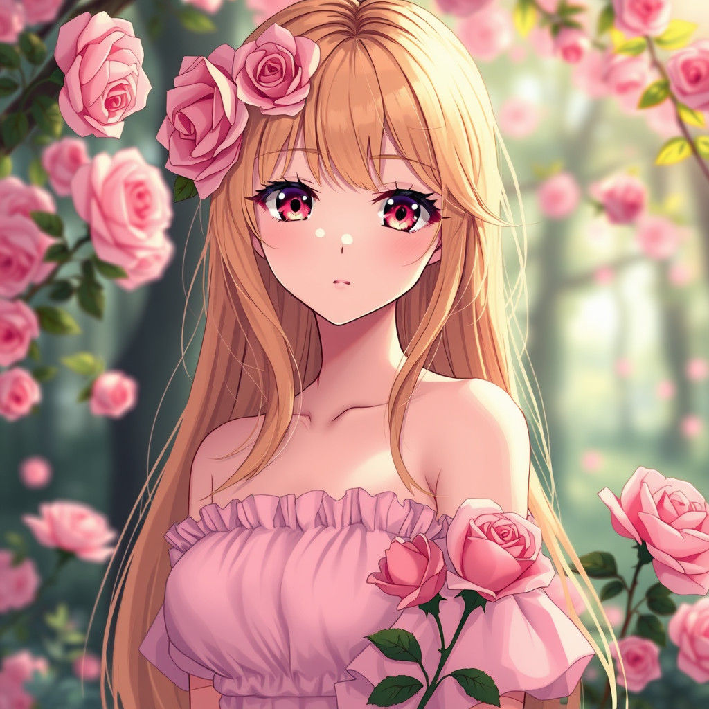 Anime Girl with Roses in Manga Scan Style
