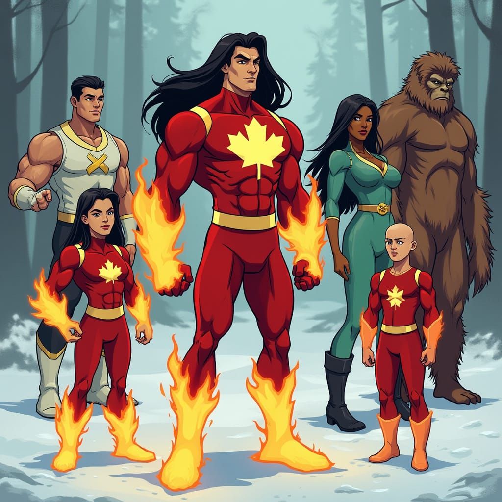 Superhero Team Assembled with Inuit Goddess and Sasquatch