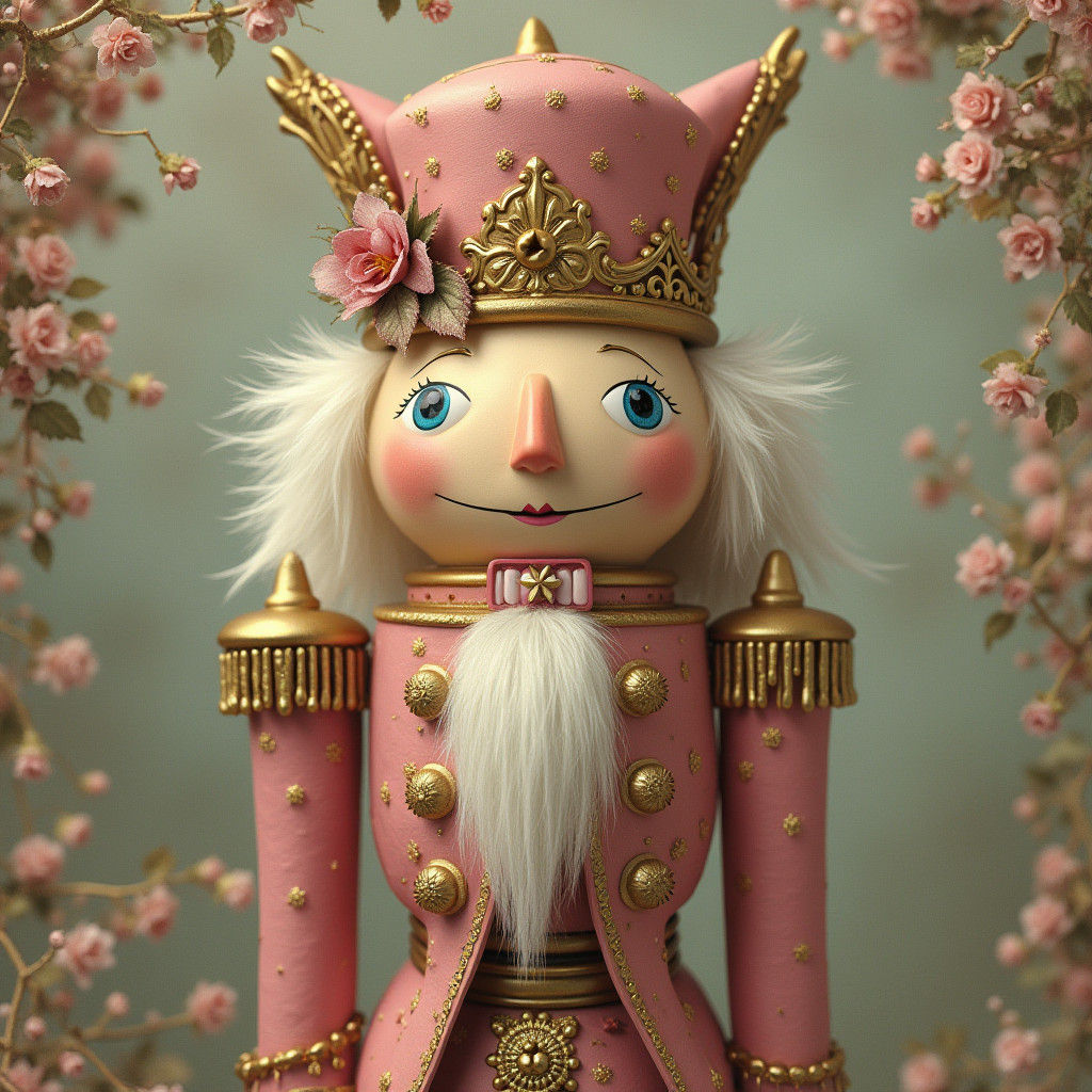 Quirky Christmas Nutcracker in Soft Pink and Gold