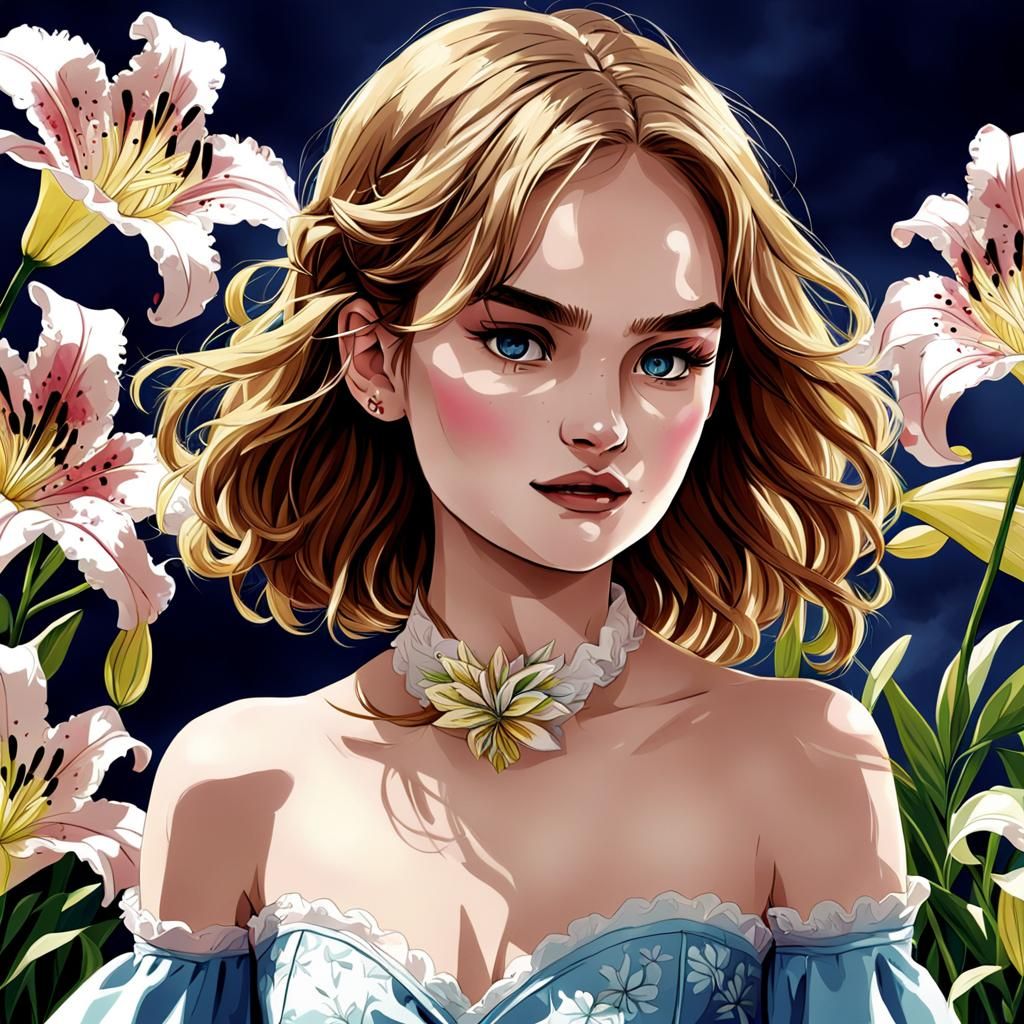 Lily James Anime Style Digital Art