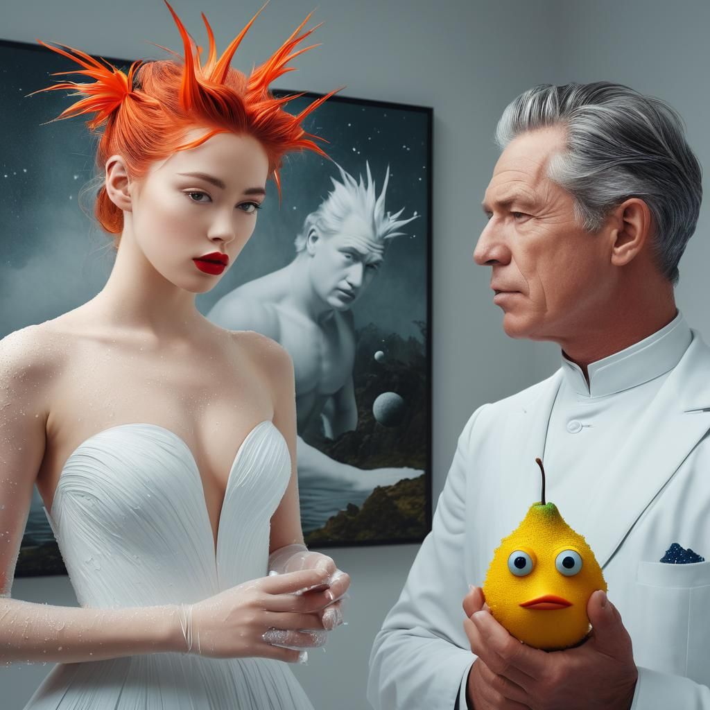 Surreal Portrait in White Laboratory: Bizarre Creatures
