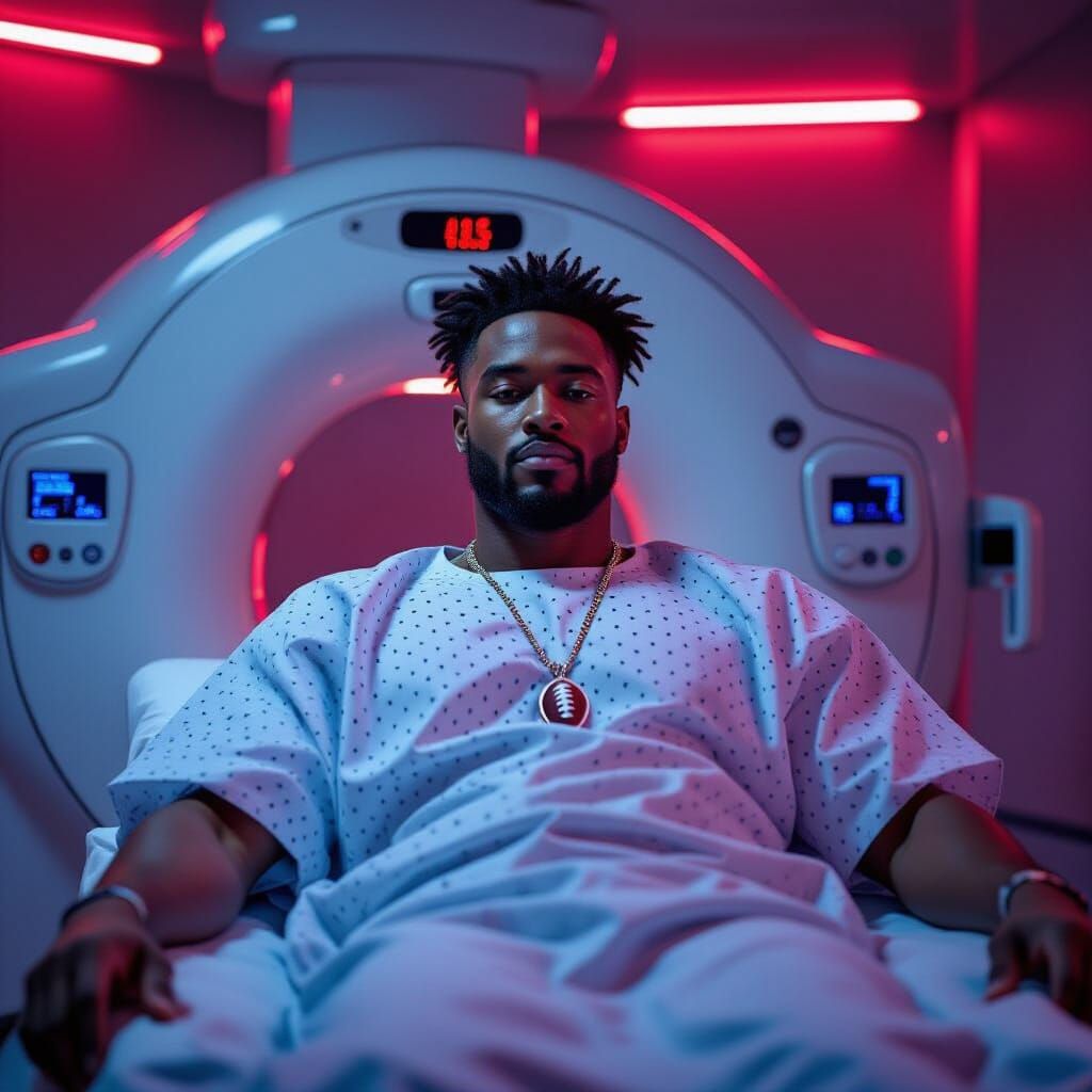 Futuristic NFL Player Commercial: Neon-Lit CT Scan
