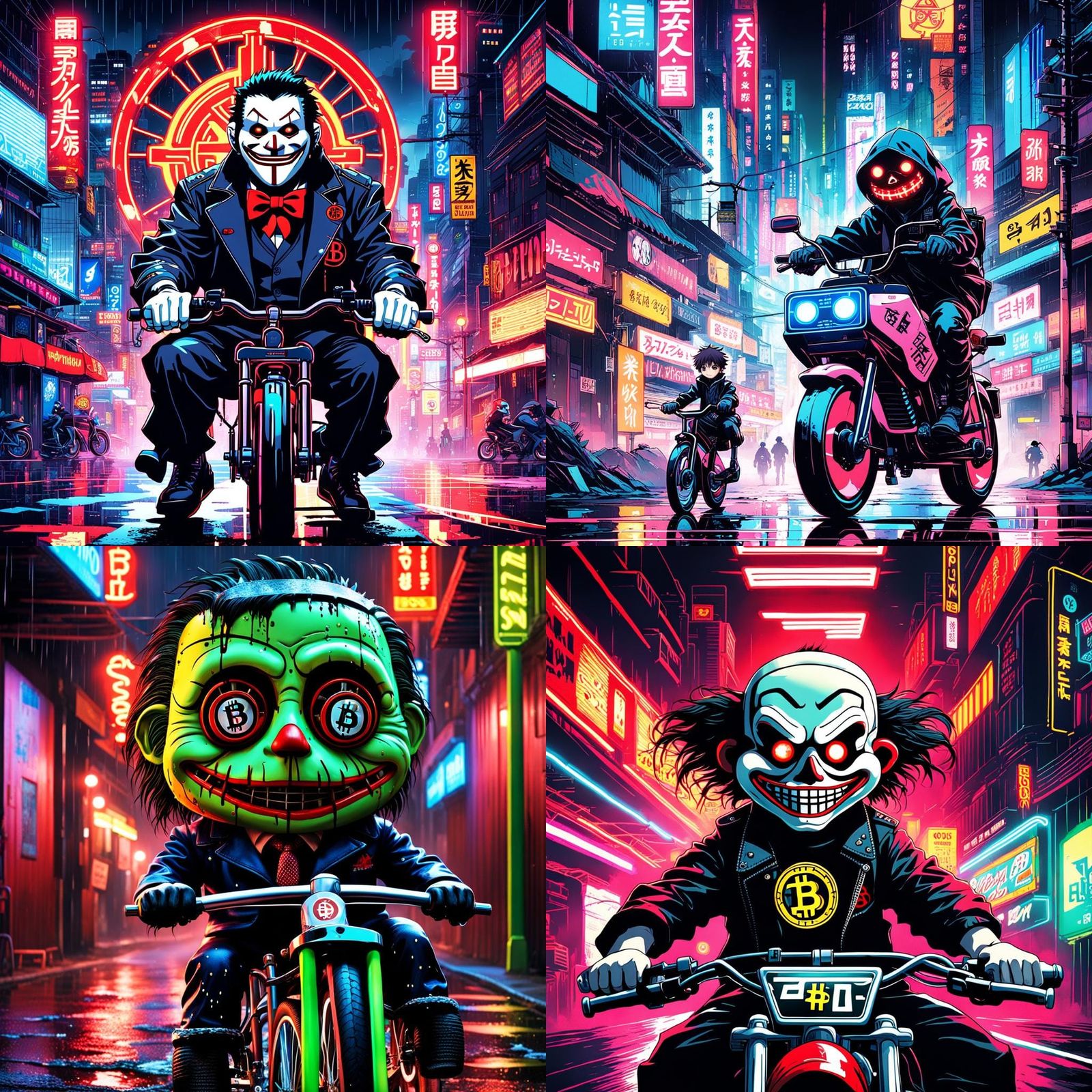 Billy the Puppet Rides Bitcoin Bike in Anime Style