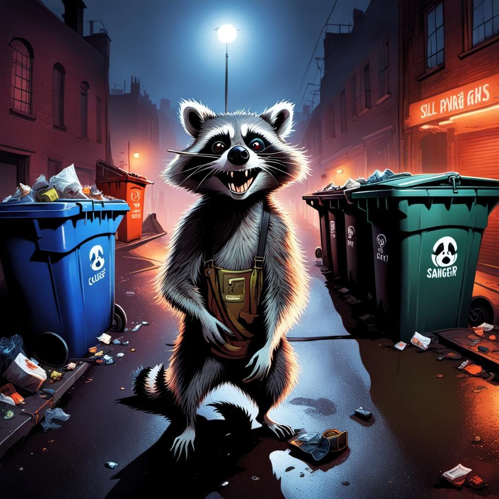 Sinister Raccoon Selfie in Ralph Steadman Style