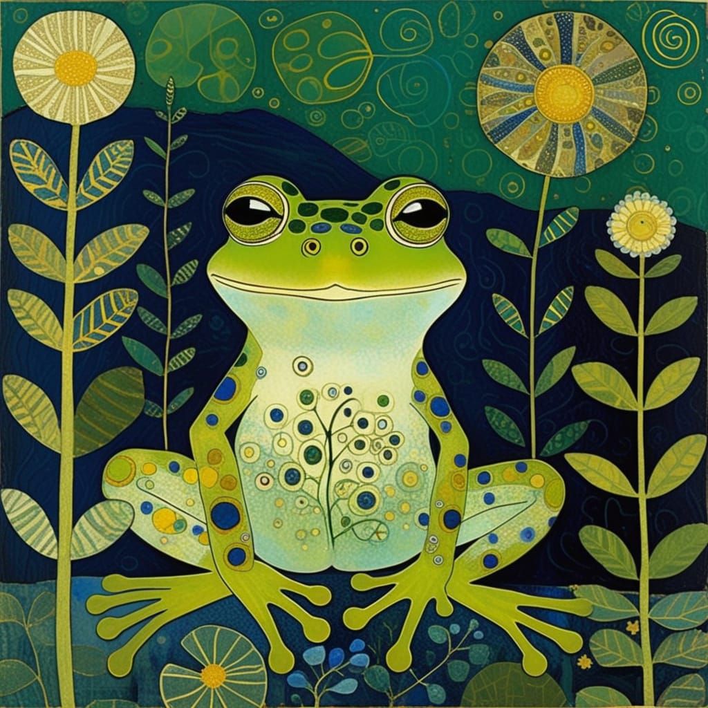 Vibrant Frog in Layered Mixed Media