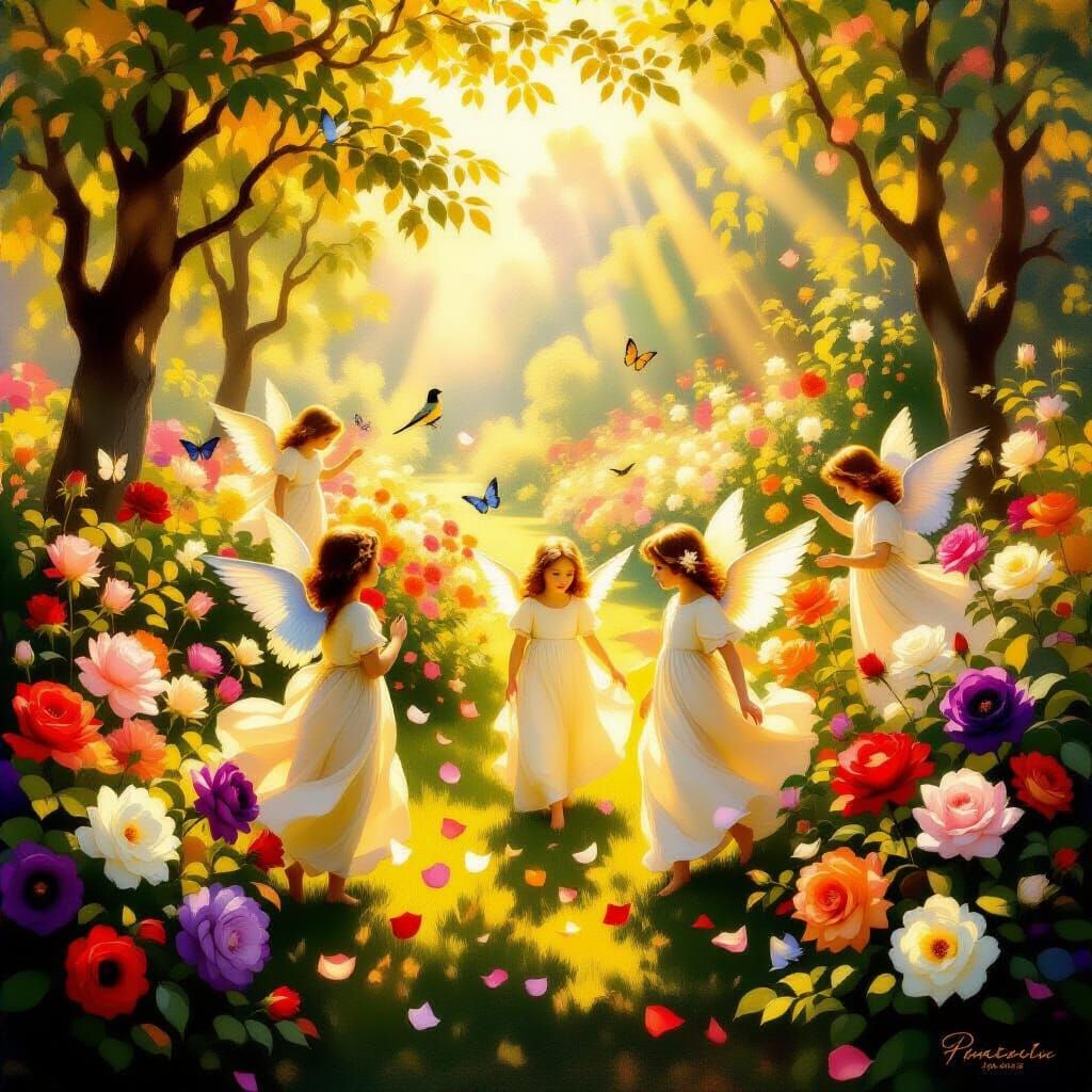 Radiant Paradise Garden in Renoir Impressionist Style