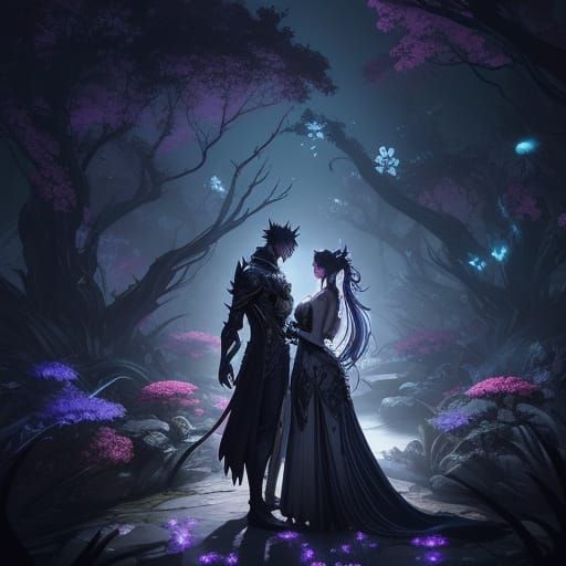 Hades and Persephone in Ethereal Underworld Garden