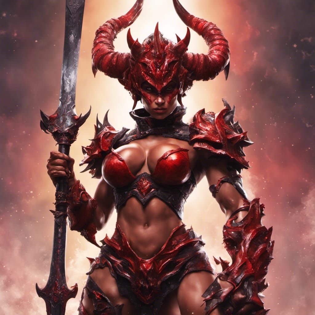 Hyperrealistic Demon Lady in Granite Armor Concept Art