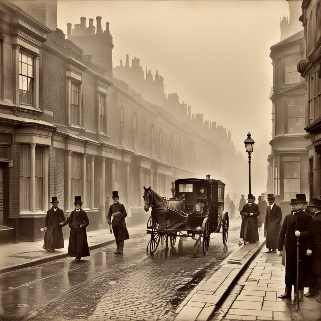 Misty London Street Scene, 1880s