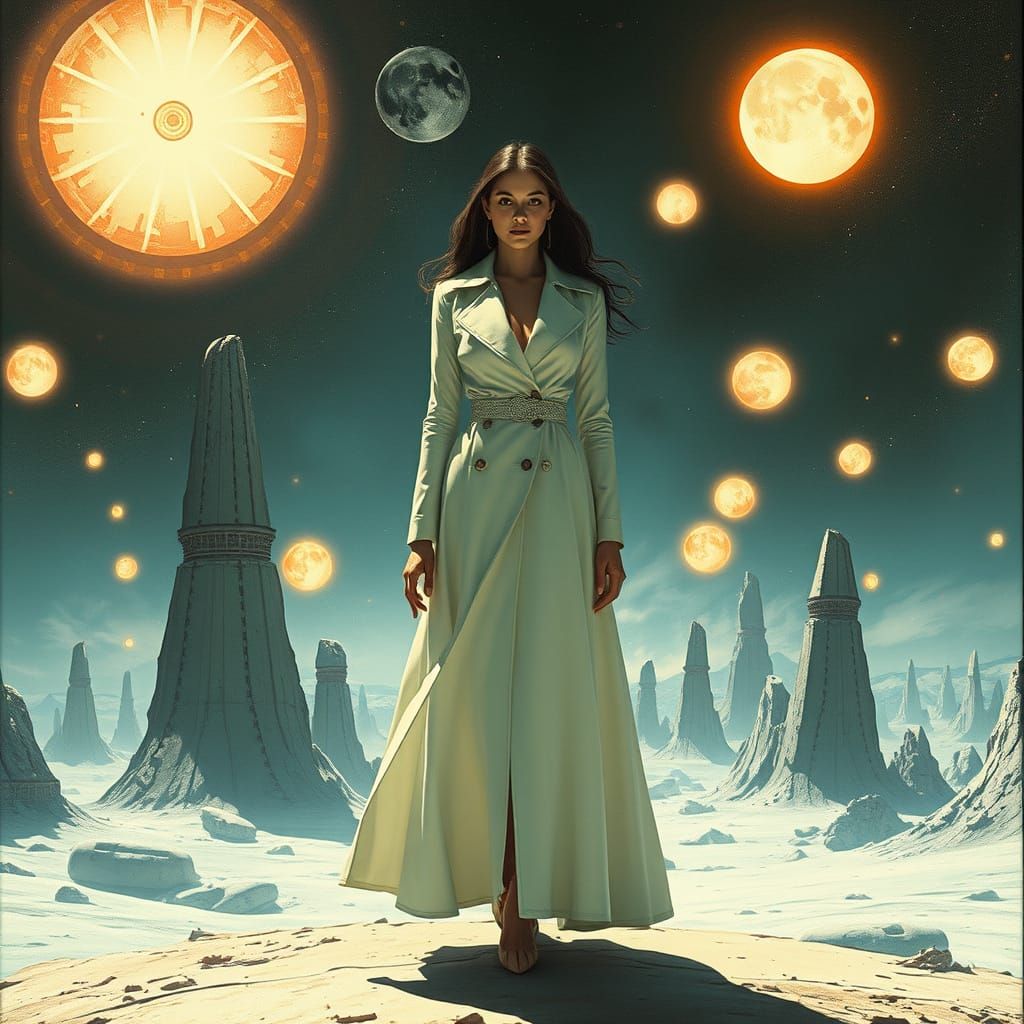 Futuristic Woman in Surreal Mystical Landscape