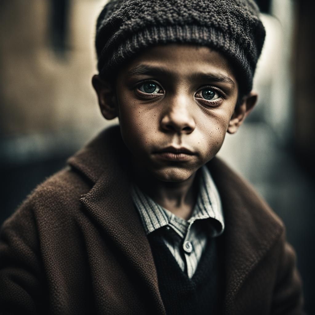 Intense Portrait of Jewish Boy in Ambient Light
