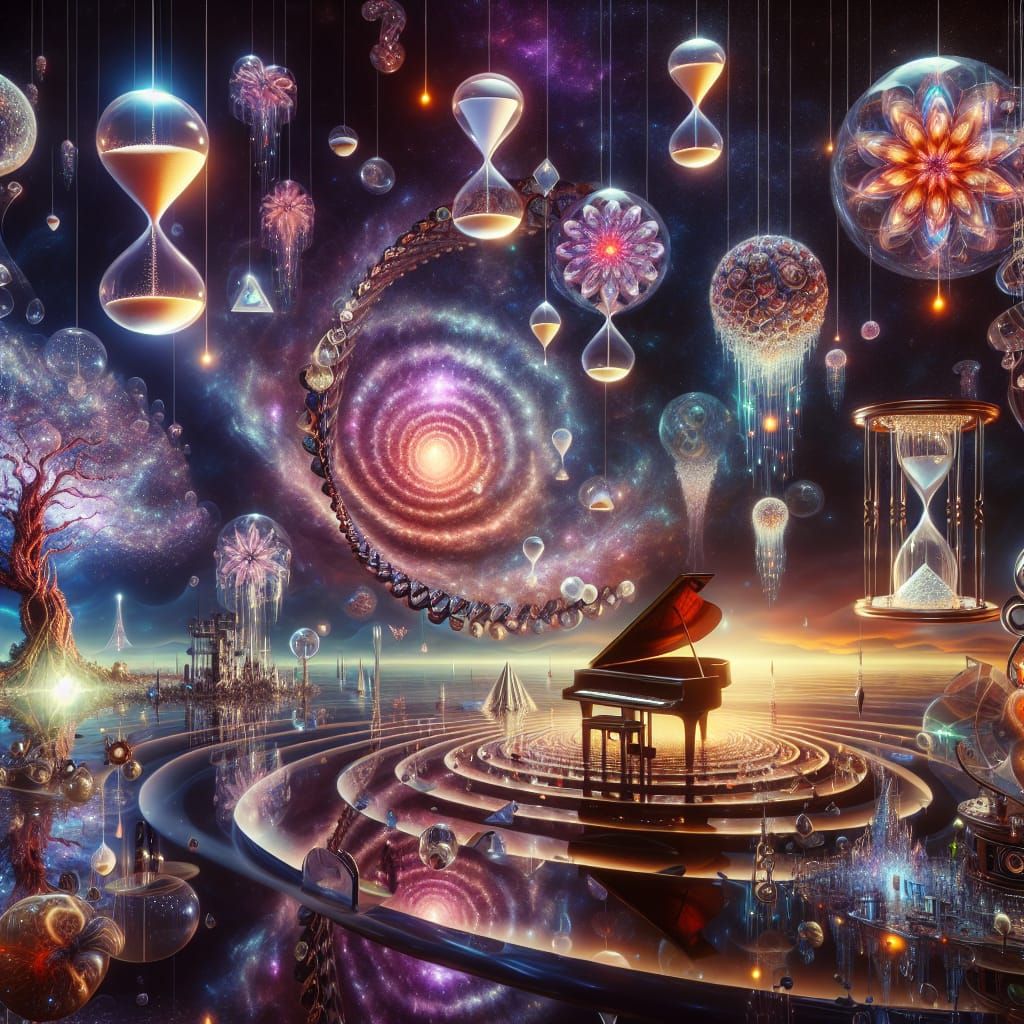 Surreal Celestial Dreamscape with Clockwork Planets