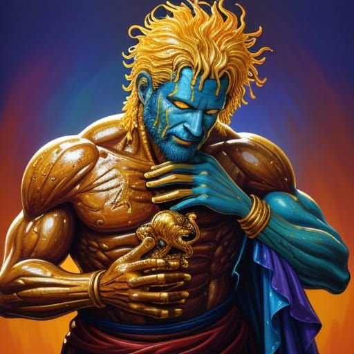 Fantasy God Holding Delicious Baby Back Ribs