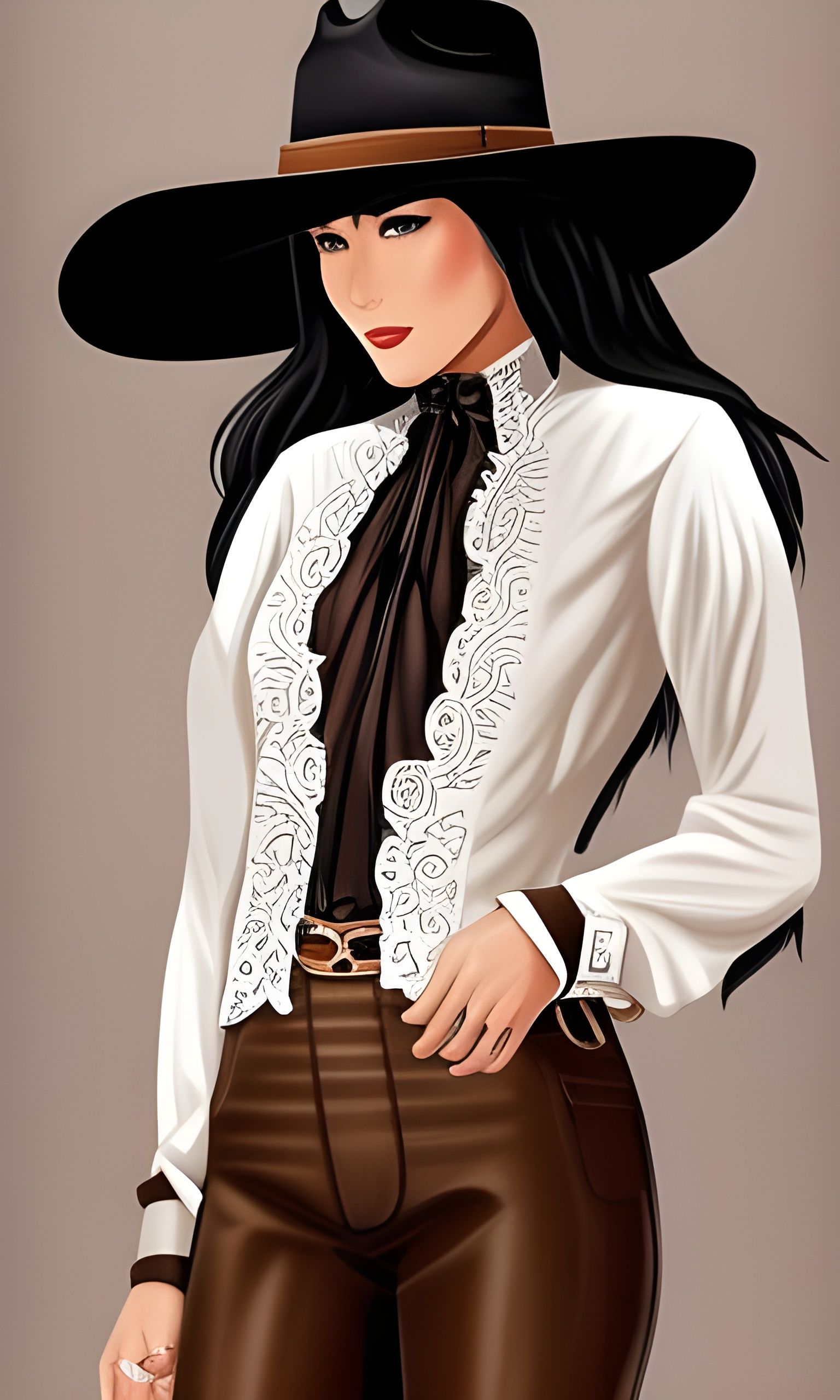 Cowgirl in 2D Animation Style with Stetson Hat