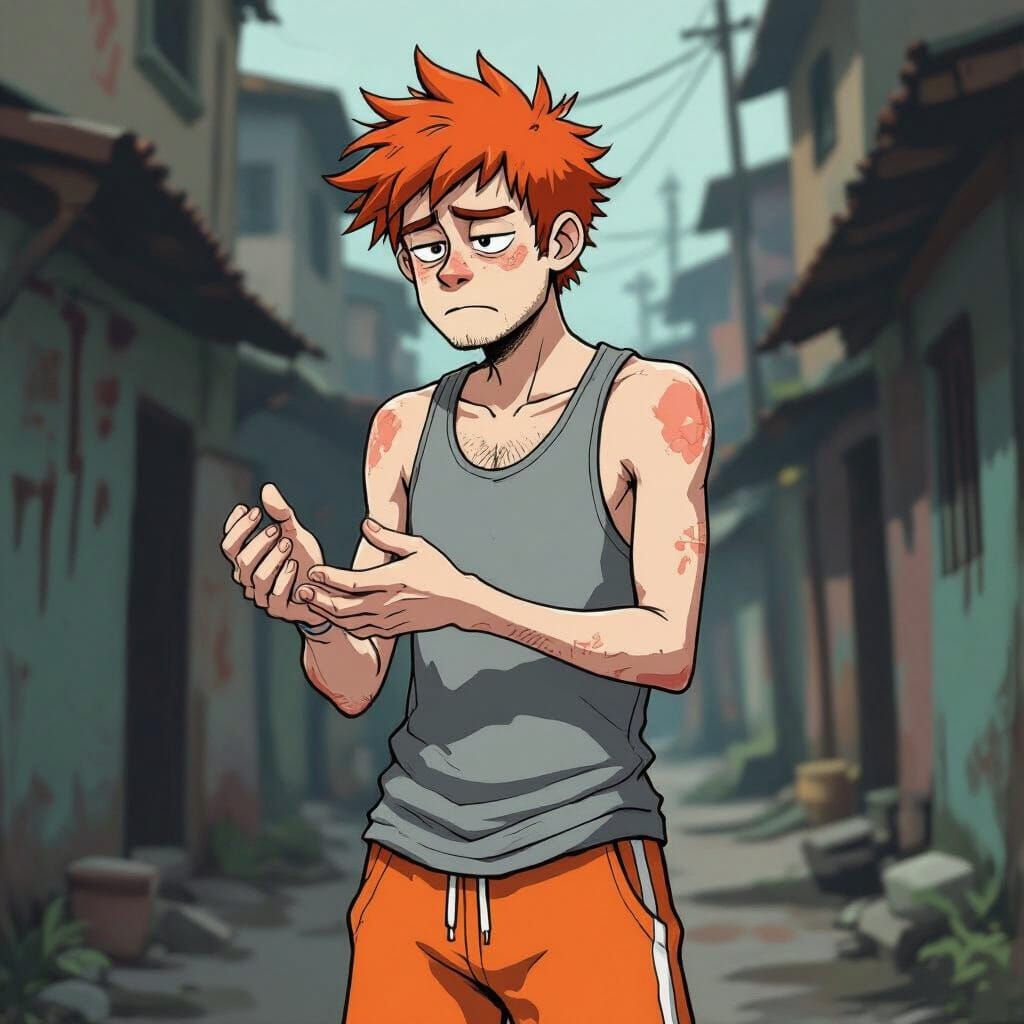 Anxious Man in Slums, Gorillaz Inspired Art Style