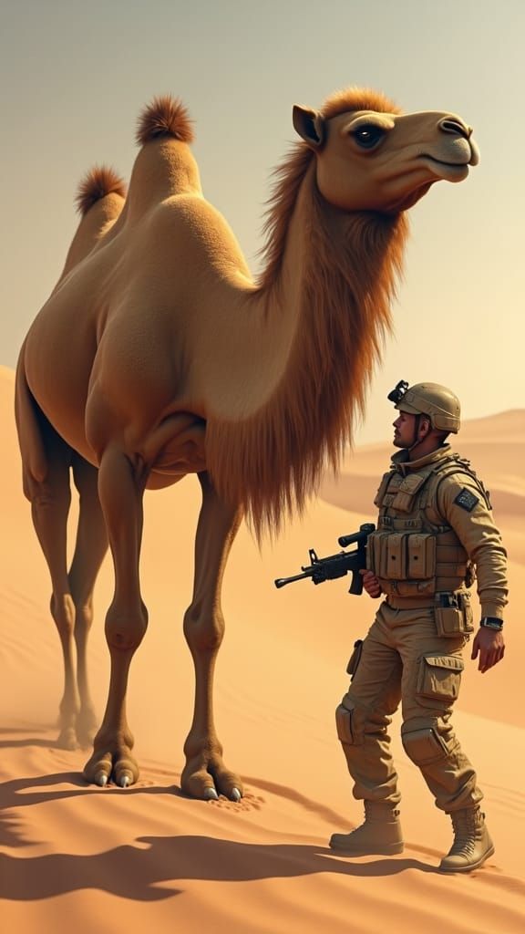 Camel Confronts Navy SEAL in Desert Standoff