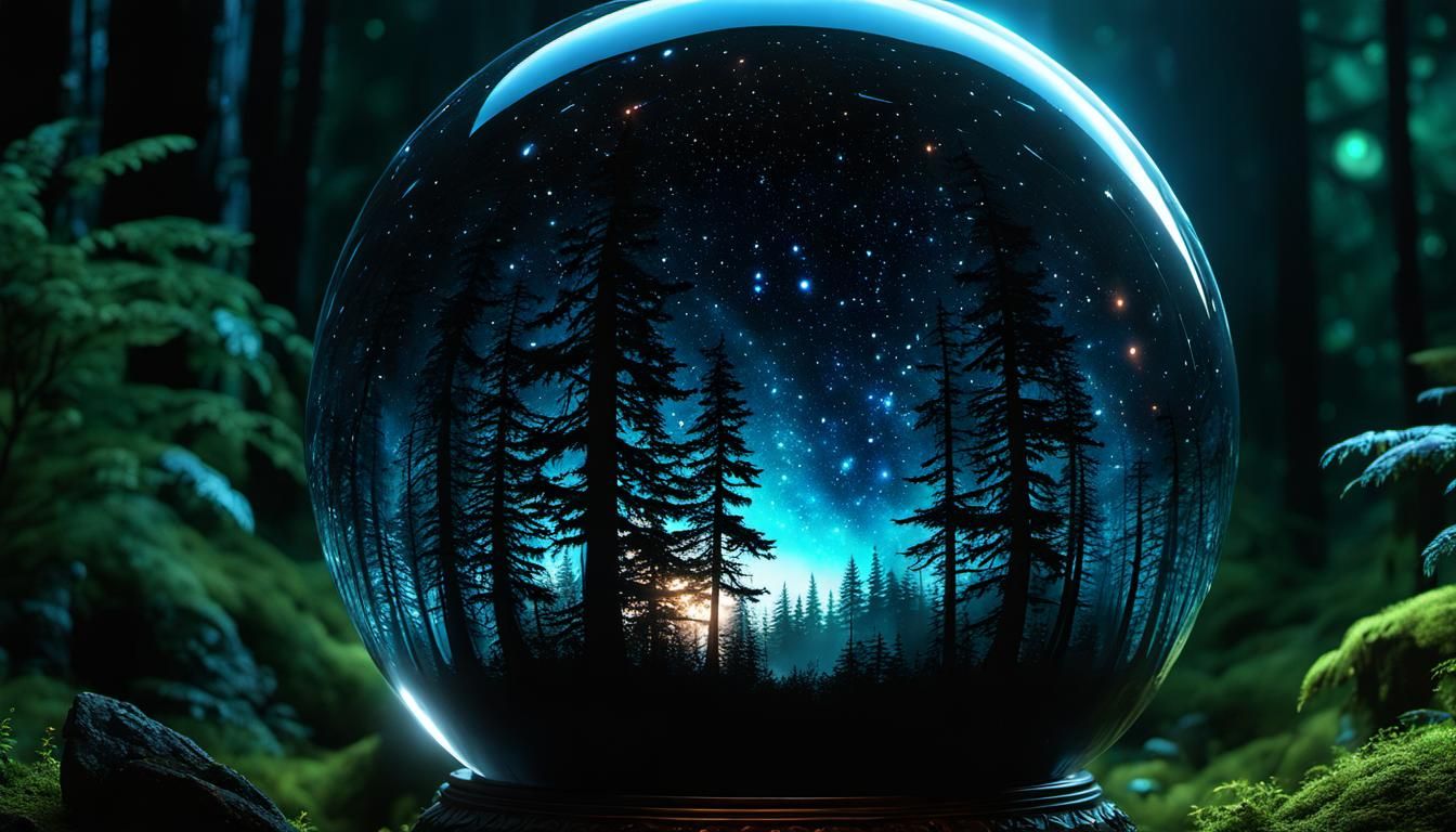 Cosmic Galaxy in Glass Sphere Fantasy Landscape