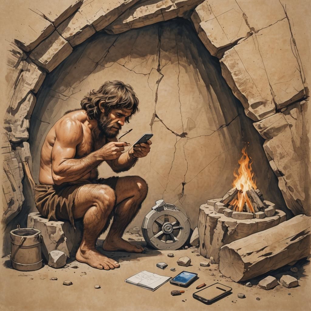 Caveman Makes Fire With Cellphone, Wheel Blueprint