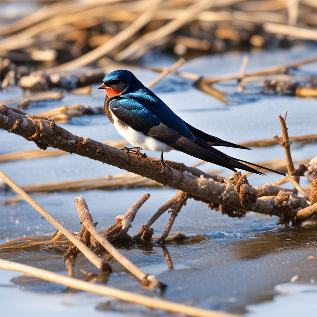 A swallow in spring, the meadow wakes up, the ice on the river melts.