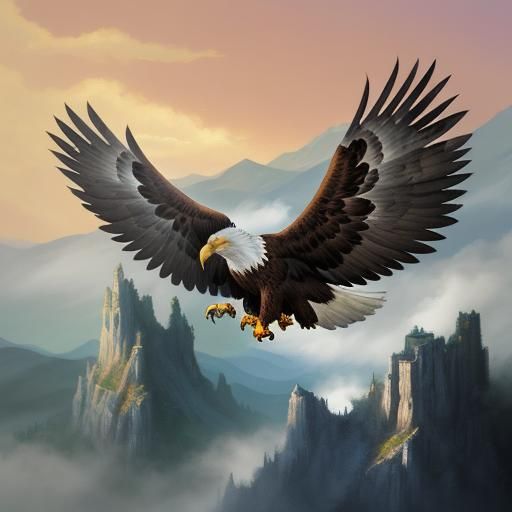 Eagle Spirit Soars in Epic Fantasy Watercolor
