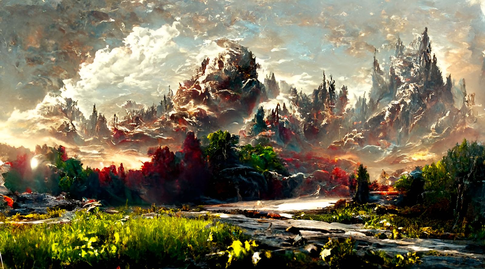 Dramatic Landscape Vista with Cosmic Elements