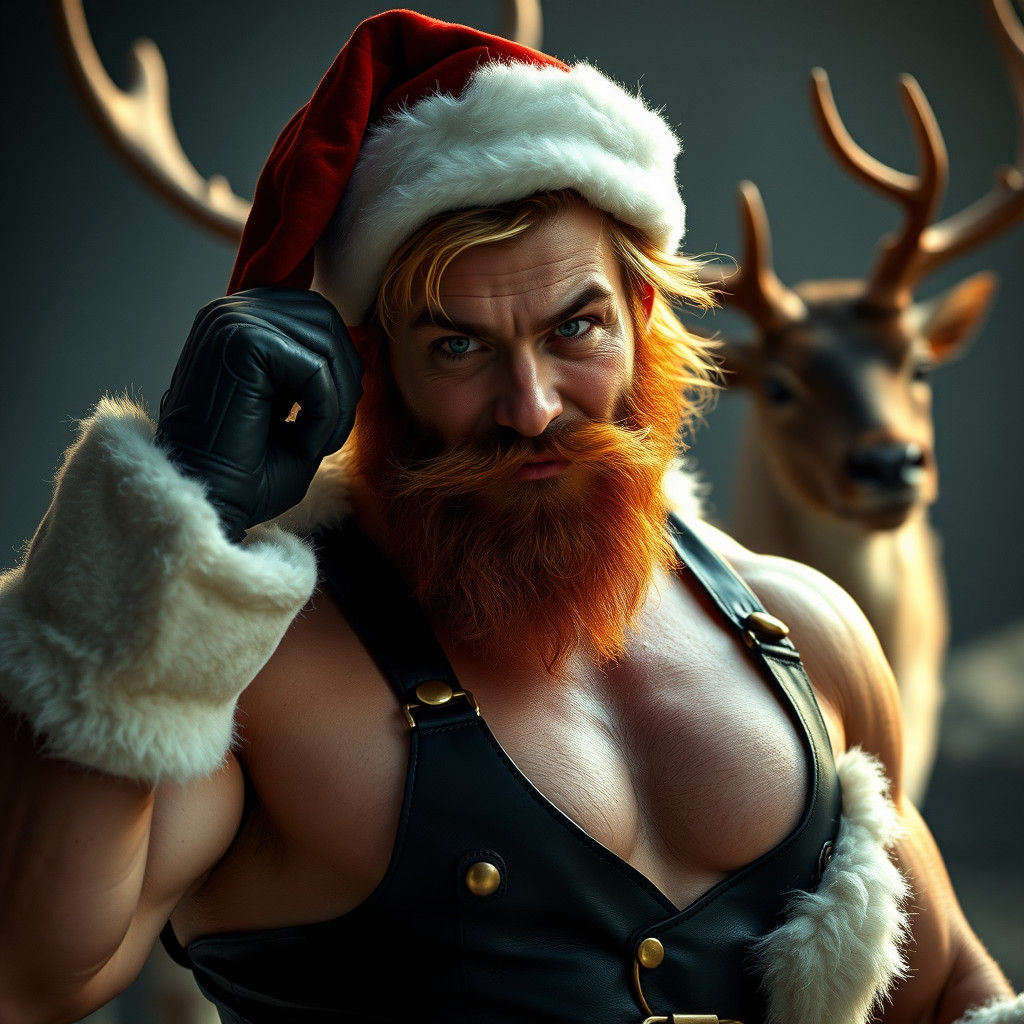 Mischievous Santa Claus in Leather, Cinematic Portrait