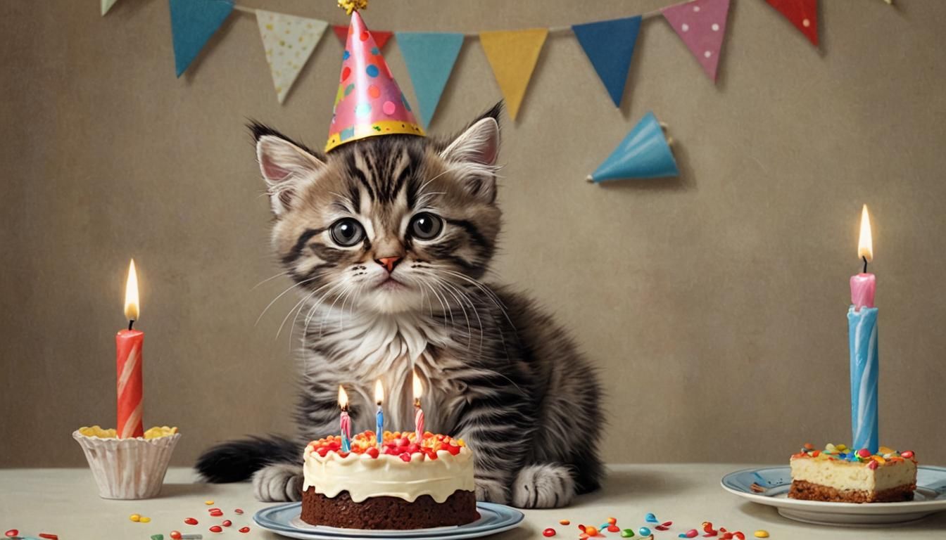Grumpy Kitten Birthday Party Illustration