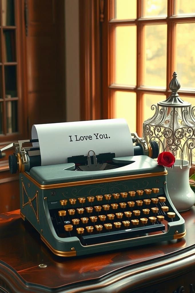 Vintage Typewriter Writes Love Letters by Window