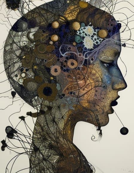 Intricate Textile Art Portrait of a Woman