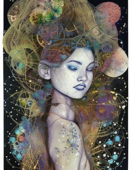 Abstract Textile Art Portrait with Geometric Details