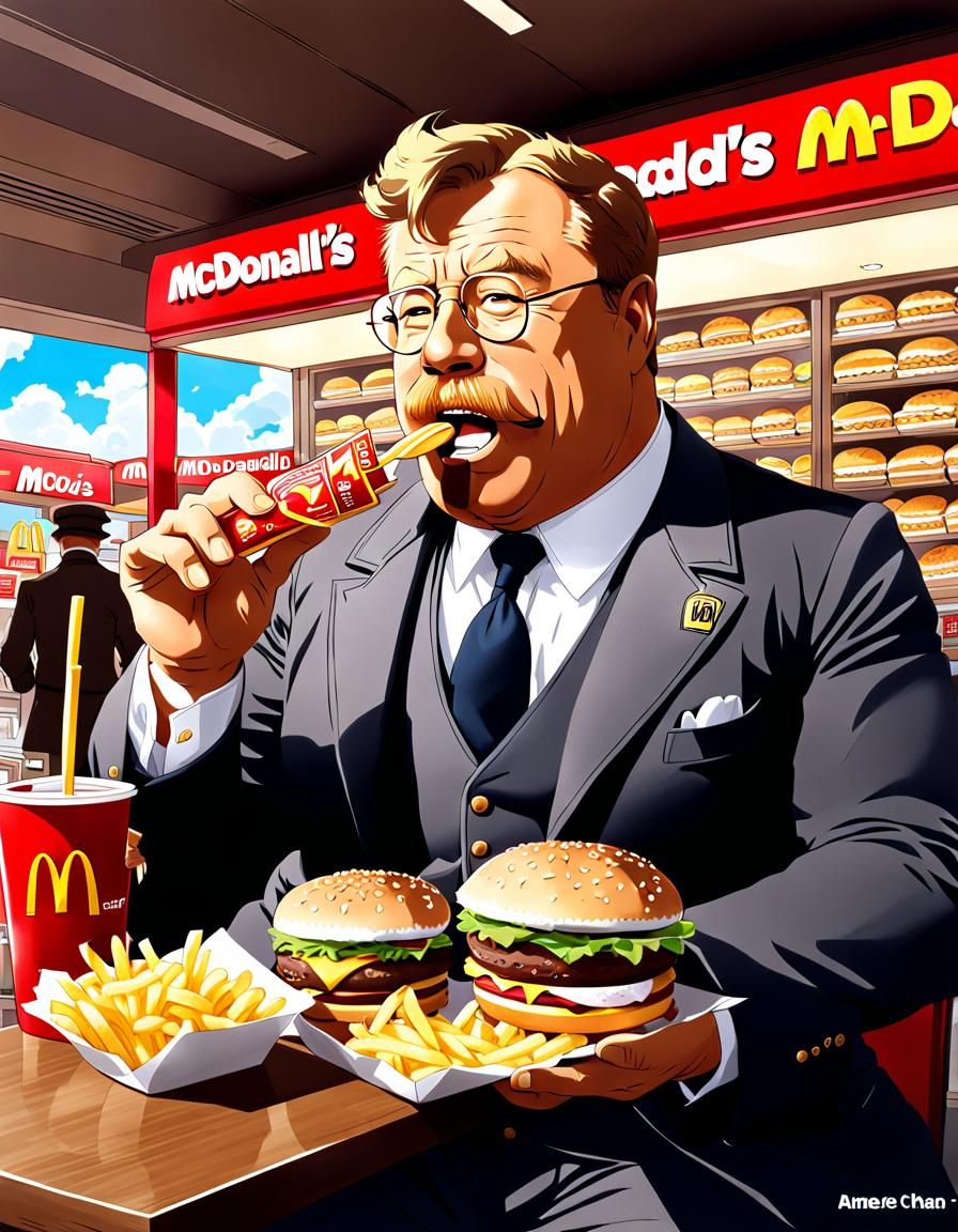 Teddy Roosevelt at McDonald's in Anime Style