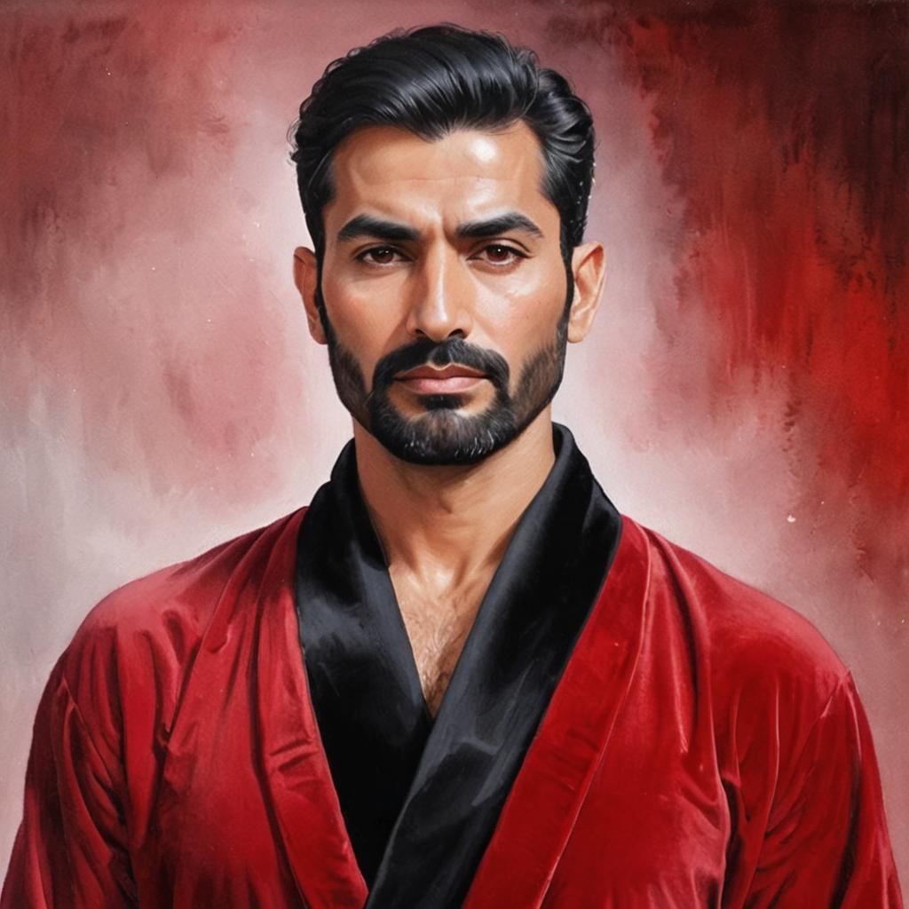 Handsome Man in Red Velvet Robe, Expressionist Style