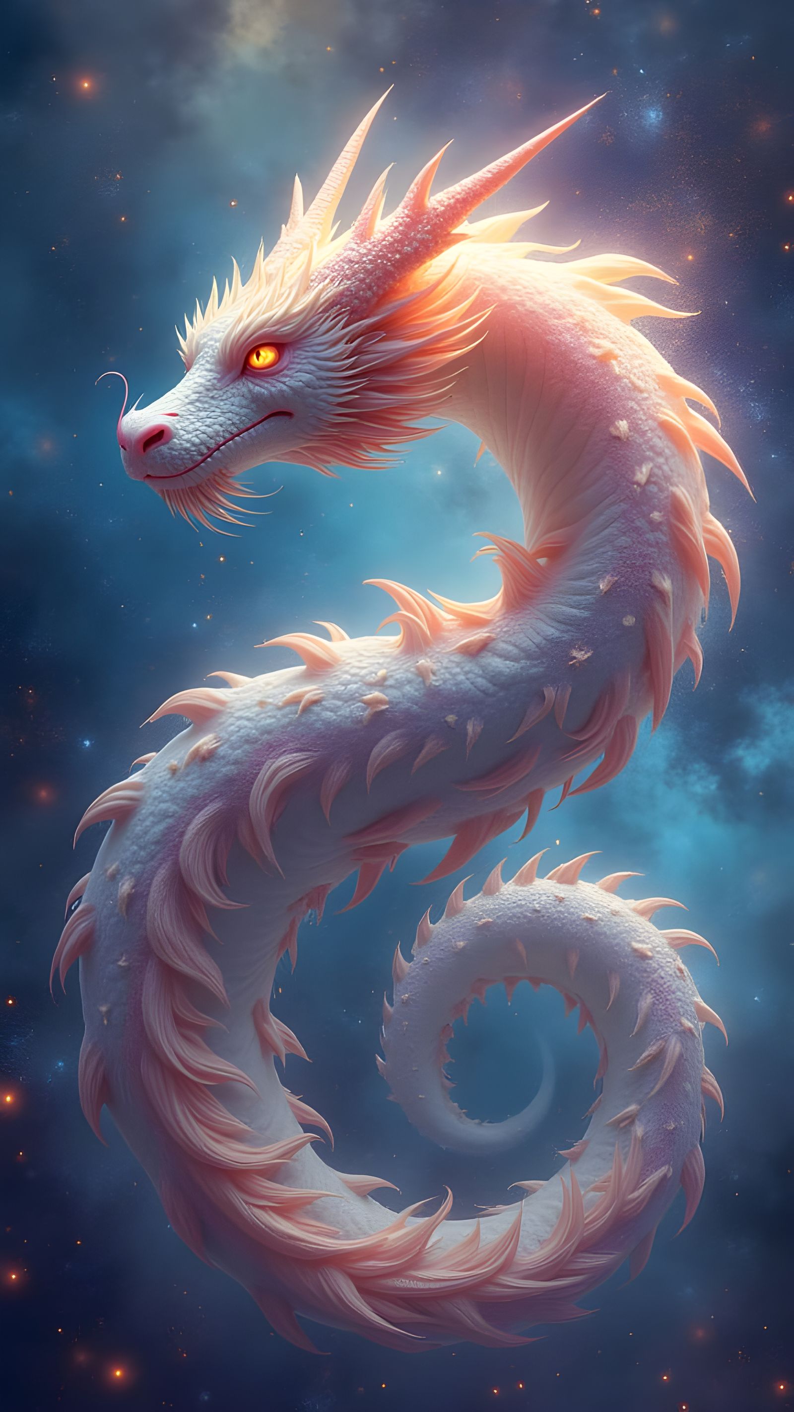 Ethereal Dragon Spirals Through Cosmic Vortex in Vibrant, Dr...