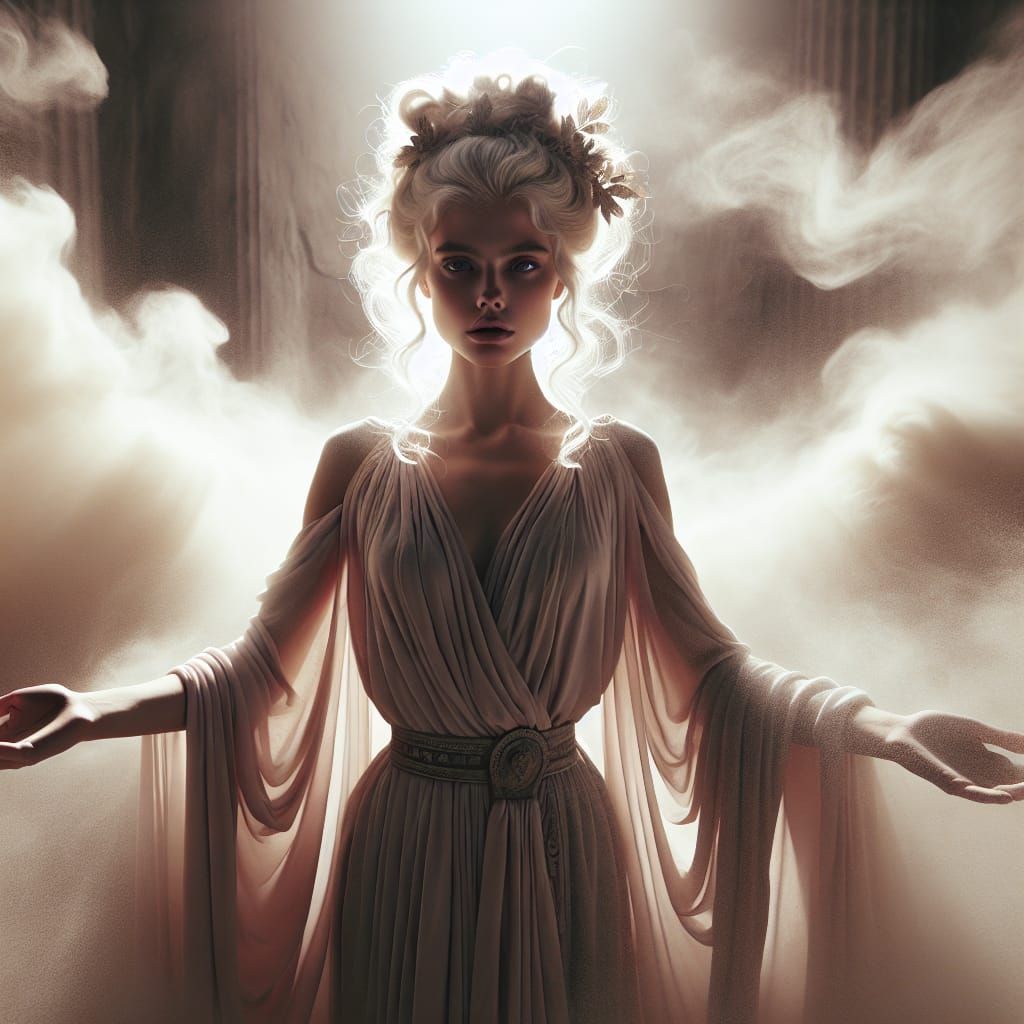 Eileithyia: Ancient Greek Goddess in Ethereal Landscape
