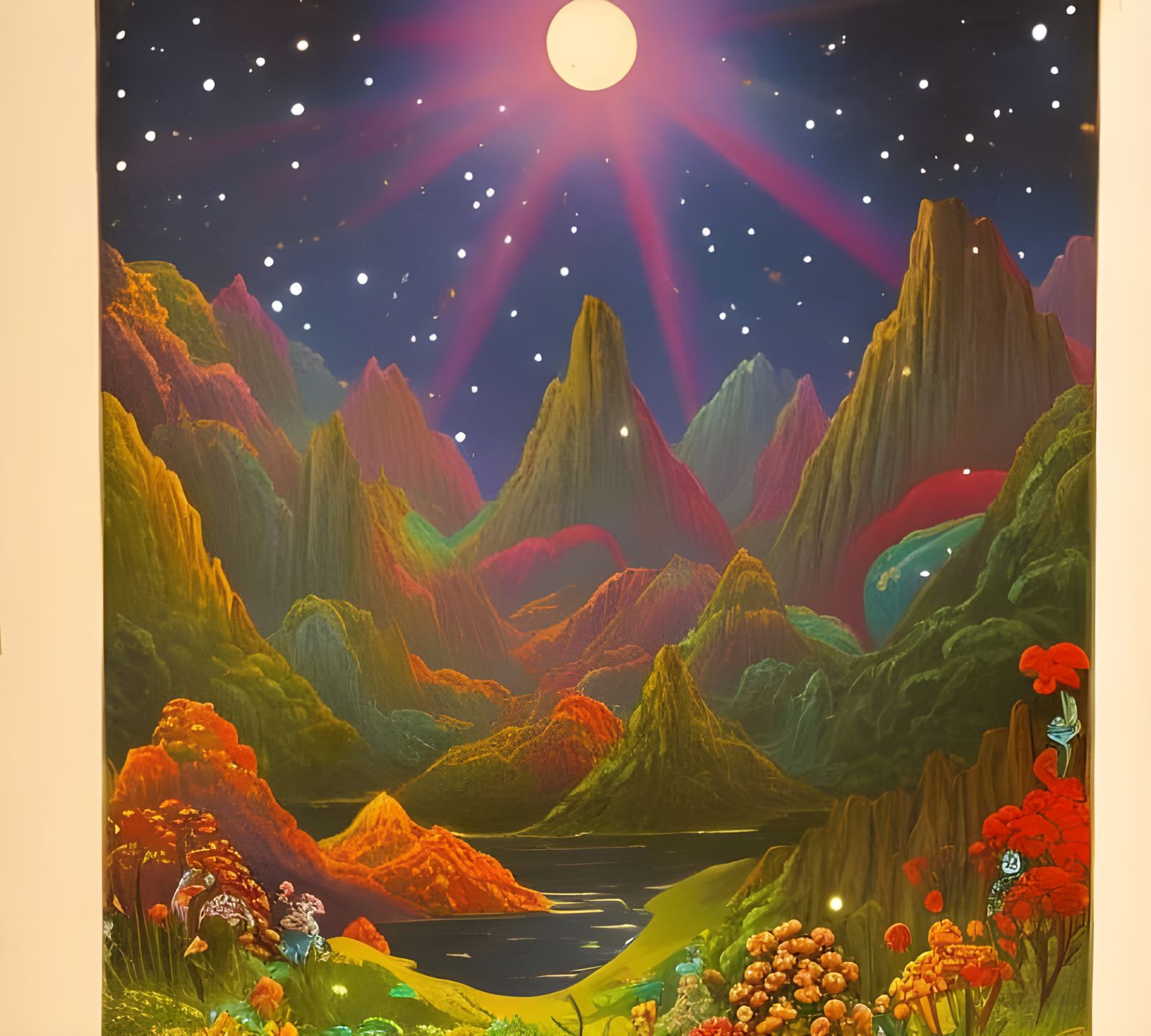 Bioluminescent Alien Landscape in Storybook Illustration Sty...