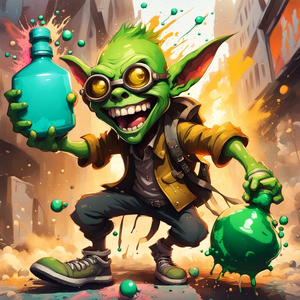 Alchemist Goblin with Bomb in Graffiti Art Style