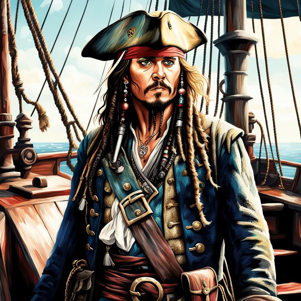 Captain Jack Sparrow Portrait on Pirate Ship