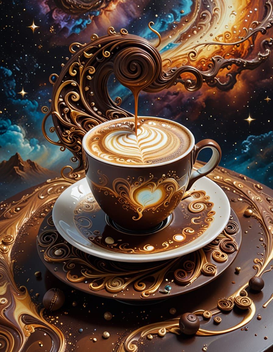 Surreal Chocolate Sculpture in Cosmic Coffee Swirls