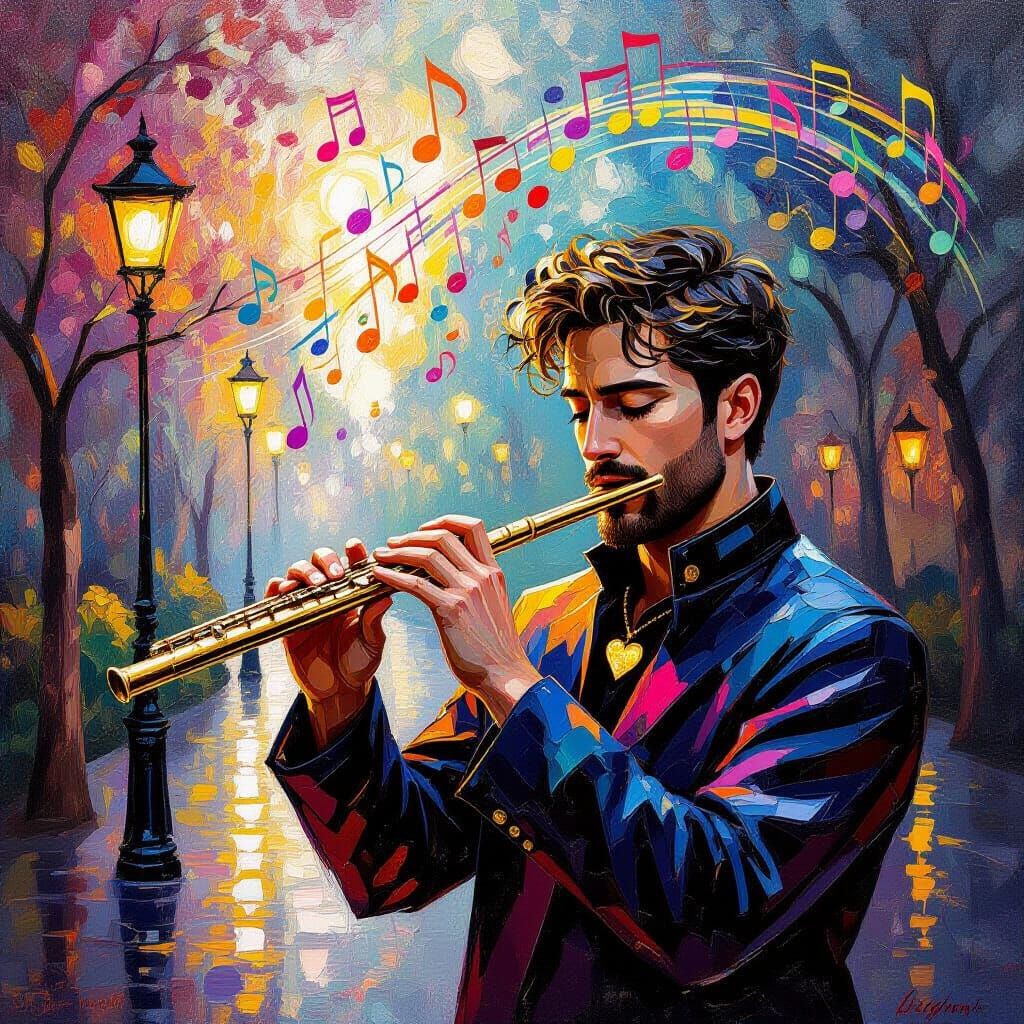 Man Plays Golden Flute in Ethereal Park, Music Becomes Color...