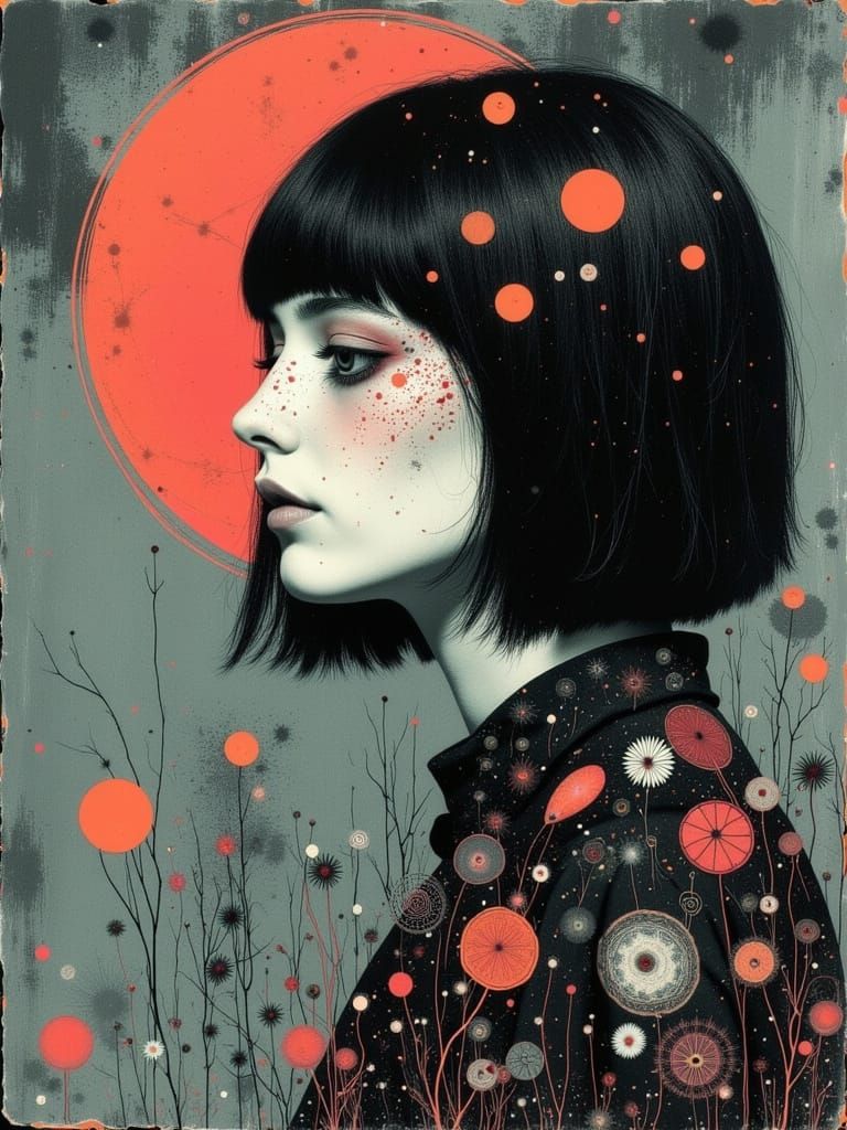 Ethereal Gothic Woman in Watercolour Hues