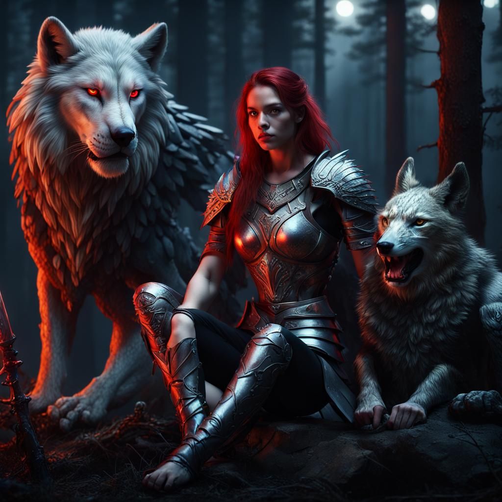 Fantasy Warrior in North Woods at Midnight