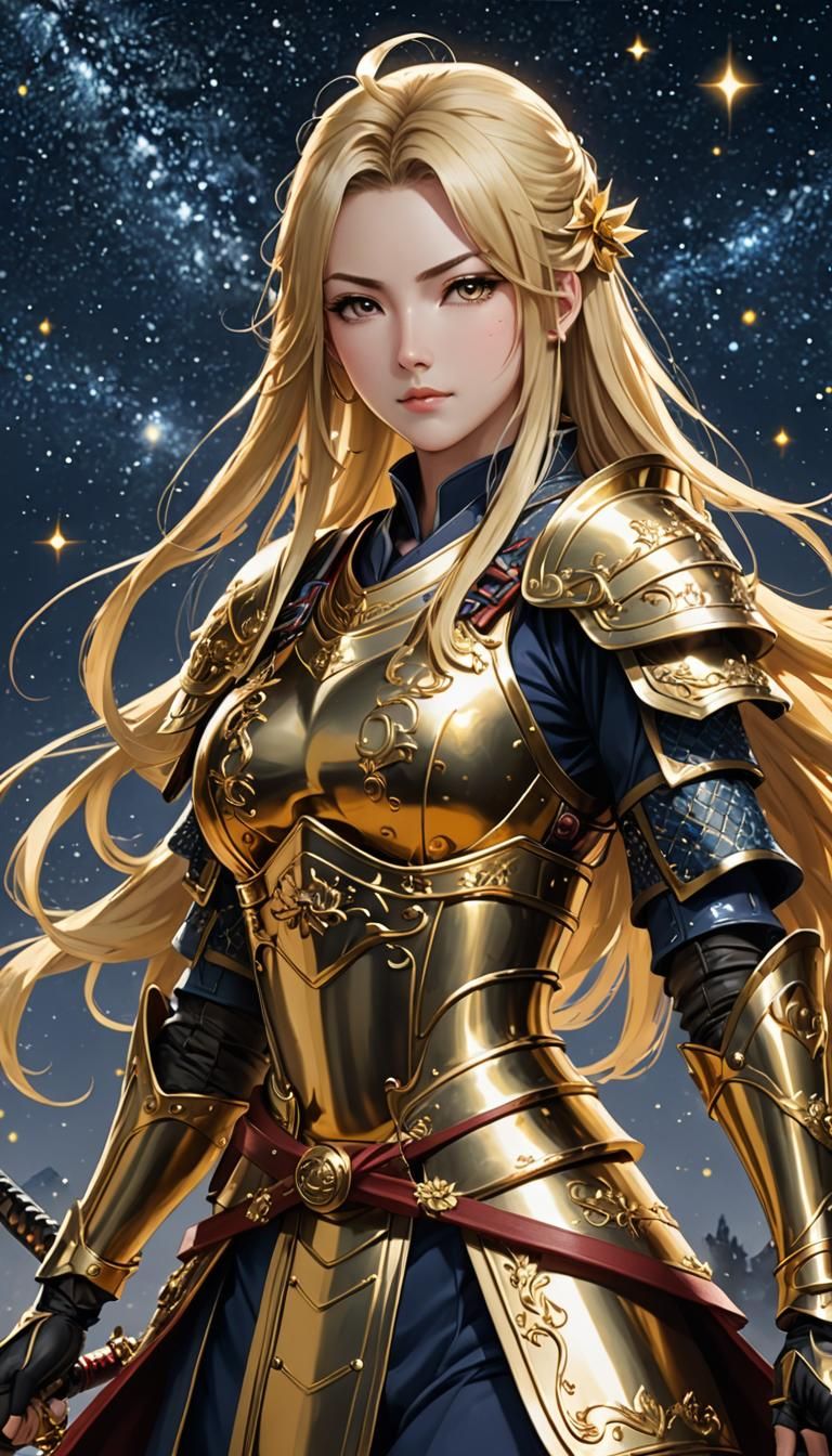 Blonde Samurai Warrior with Tachi in Anime Style